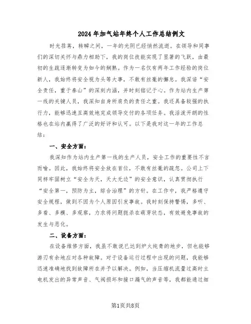2024年加气站年终个人工作总结例文（四篇）