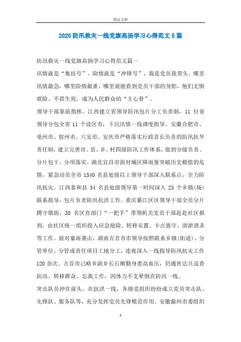 2020防汛救灾一线党旗高扬学习心得范文5篇