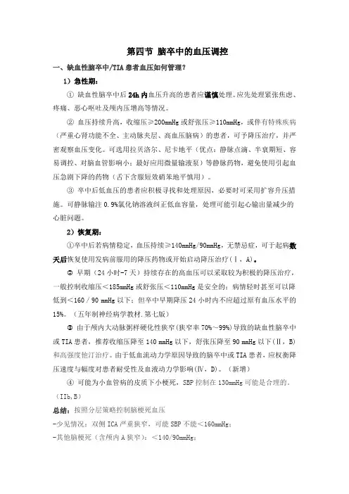 2020年脑卒中规范化诊治简明手册4.调控血压篇