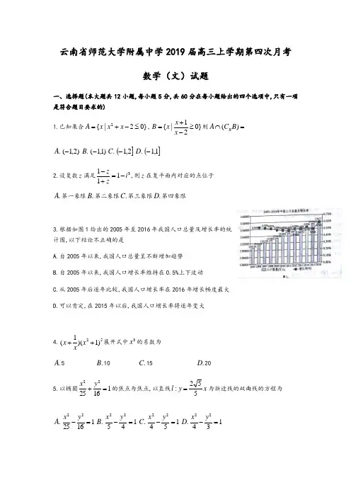 云南师范大学附属中学2019届高三上学期第四次月考数学(理科)试题及答案