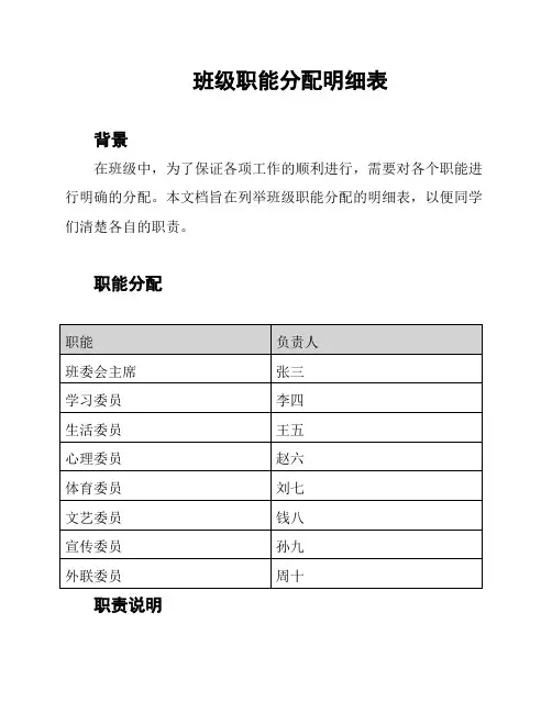 班级职能分配明细表