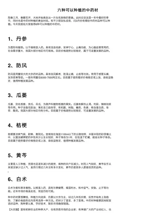 六种可以种植的中药材