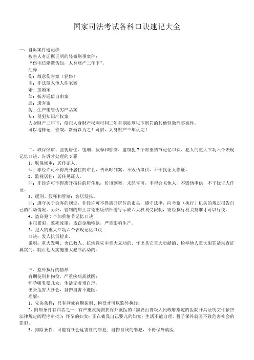 国家司法考试各科口诀速记大全
