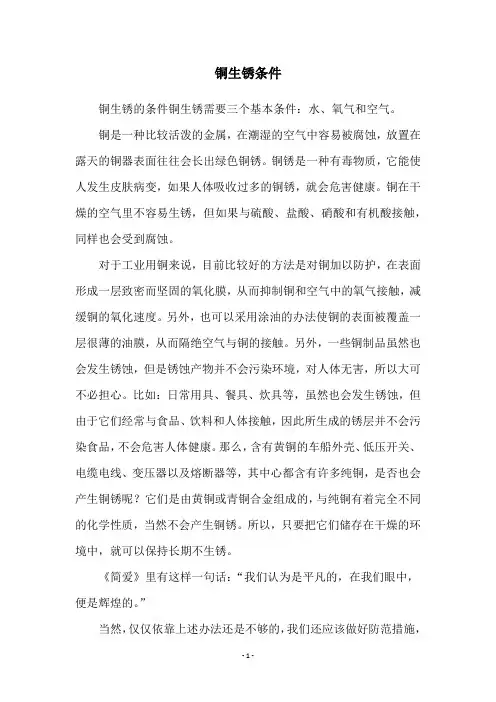 铜生锈条件