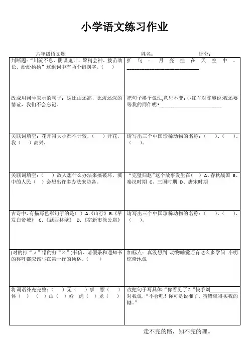 小学六年级语文拓展训练 (9)