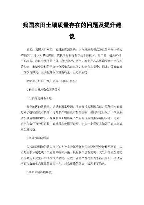 我国农田土壤质量存在的问题及提升建议