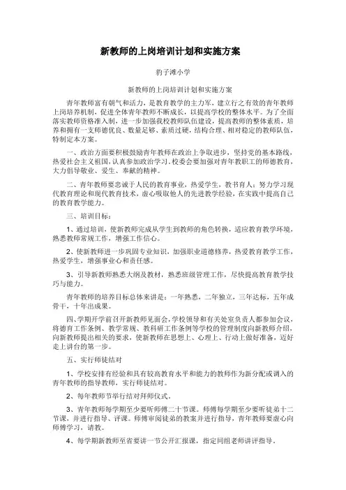 新教师的上岗培训计划和实施方案