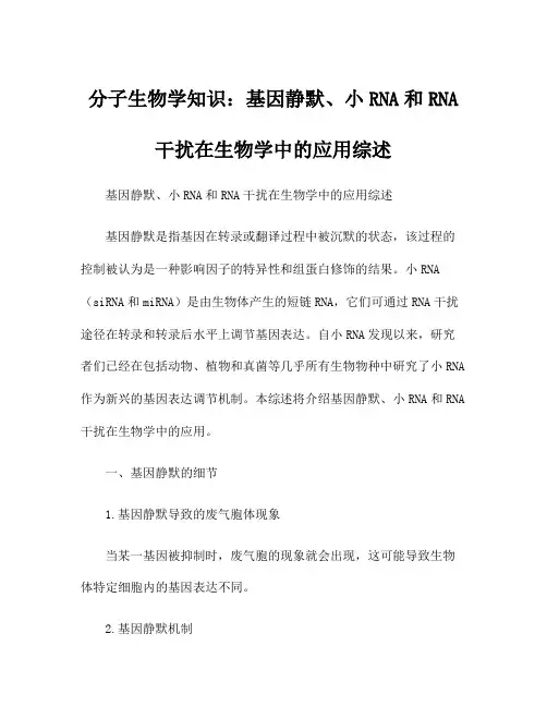 分子生物学知识：基因静默、小RNA和RNA干扰在生物学中的应用综述