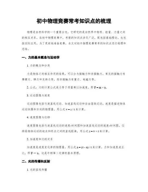 初中物理竞赛常考知识点的梳理