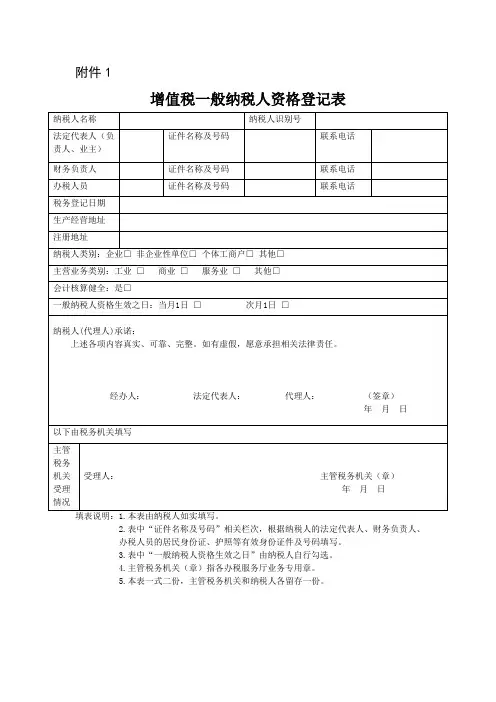 增值税一般纳税人资格登记表