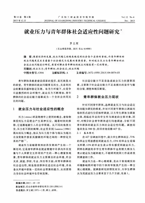 就业压力与青年群体社会适应性问题研究