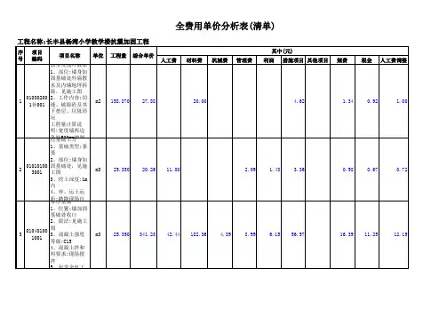 全费用单价分析表清单
