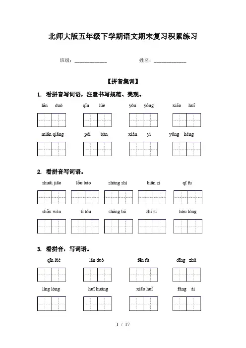北师大版五年级下学期语文期末复习积累练习