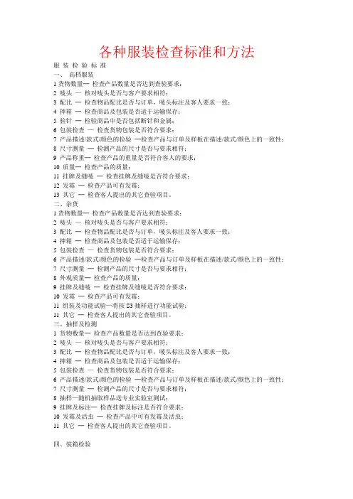 各种服装检查标准和方法