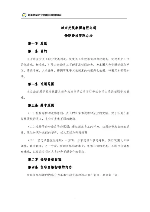 城投集团任职资格管理办法