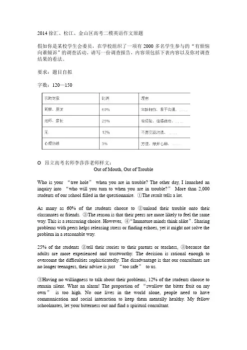 2014徐汇松金山区高考二模英语作文原题