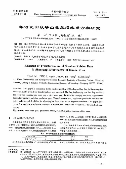 浑河沈阳段砂山橡胶坝改建方案研究