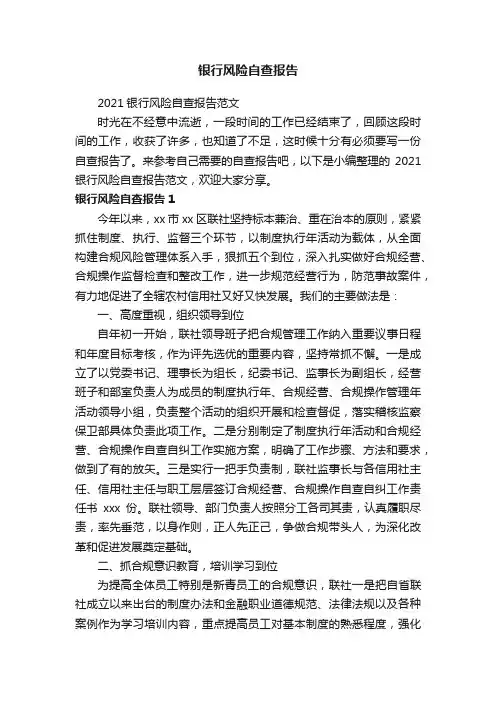 2021银行风险自查报告范文