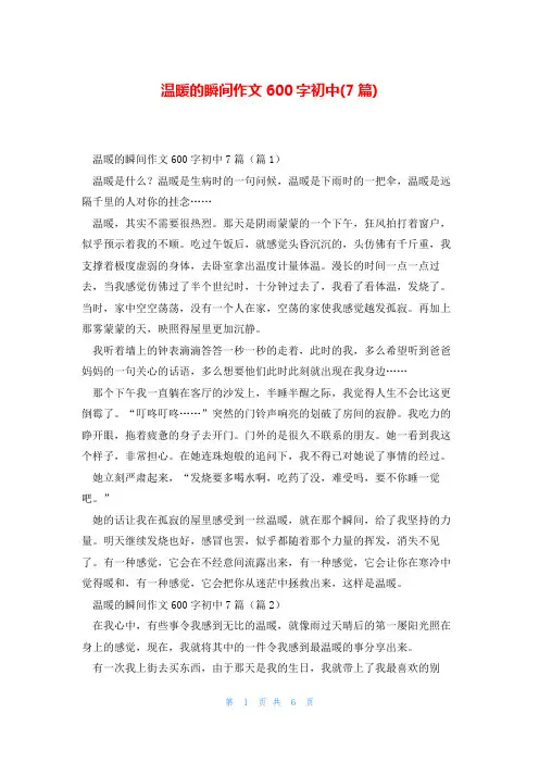 温暖的瞬间作文600字初中(7篇)