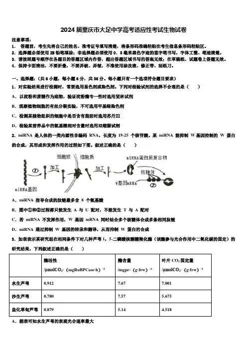 2024届重庆市大足中学高考适应性考试生物试卷含解析