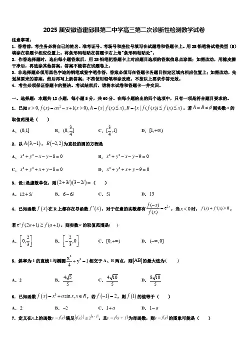 2025届安徽省霍邱县第二中学高三第二次诊断性检测数学试卷含解析