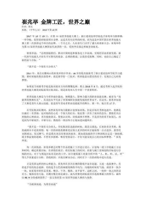 崔兆举 金牌工匠，世界之巅