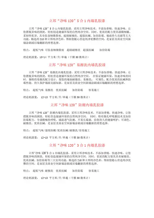 立邦涂料系列产品汇总