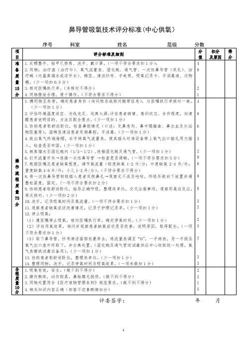 201901-013鼻导管吸氧技术评分标准(氧气筒)