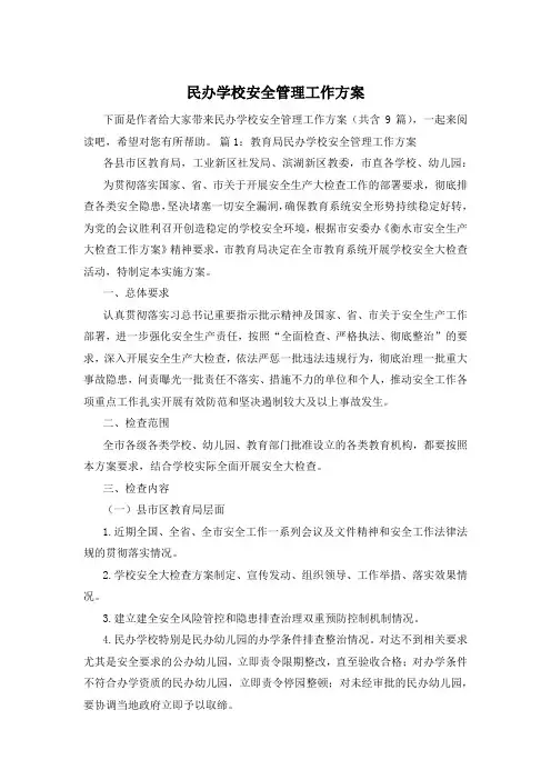 民办学校安全管理工作方案