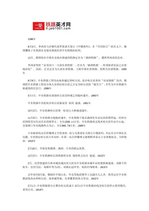 哈尔滨铁路史大事记