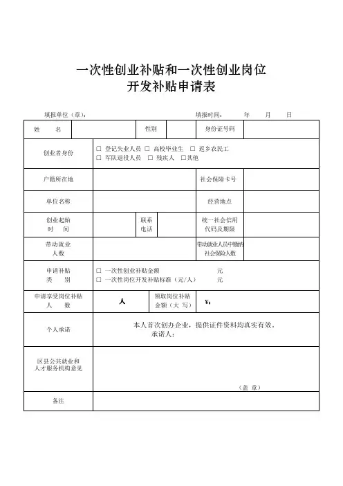 小微企业一次性创业补贴和一次性创业岗位开发补贴申请表