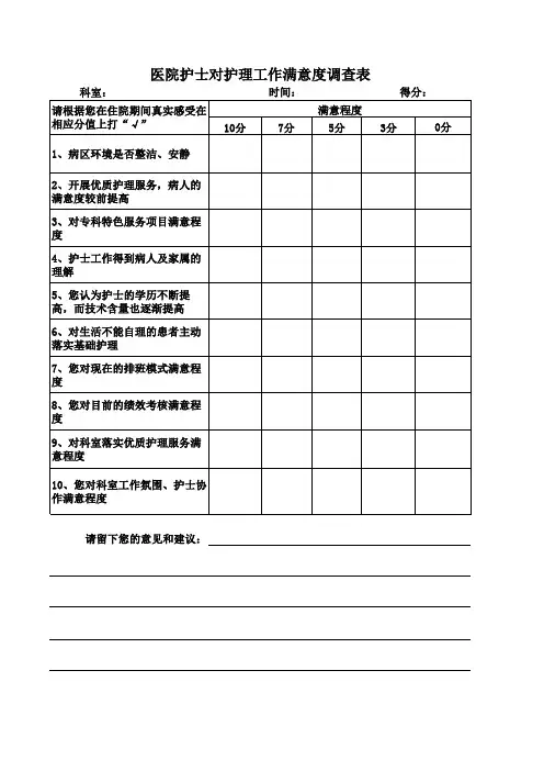 护理满意度调查表