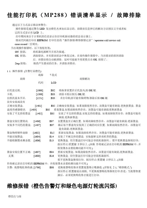 佳能打印机(MP288)错误清单显示故障排除 (2)