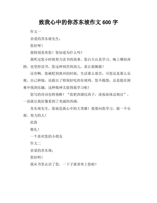 致我心中的你苏东坡作文600字