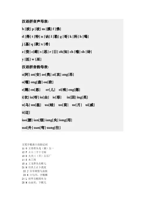 汉语拼音及五笔字根表