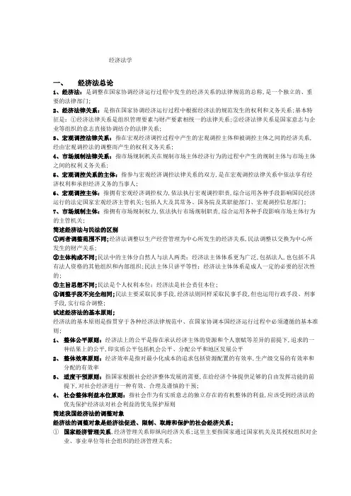 经济法学期末重点