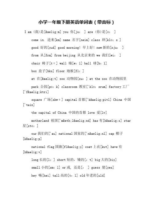 小学一年级下册英语单词表(带音标)