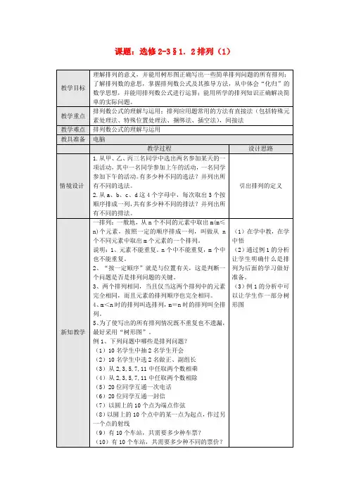 最新-高中数学《排列与组合-排列》教案1 新人教A版选修2-3 精品