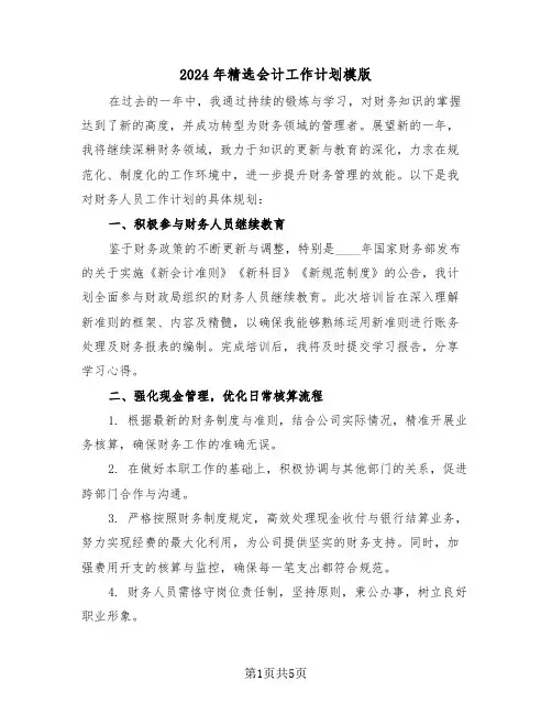 2024年精选会计工作计划模版（三篇）