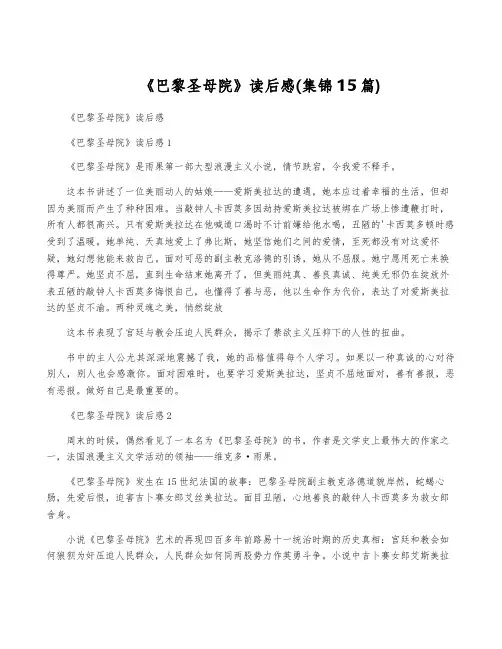 《巴黎圣母院》读后感(集锦15篇)