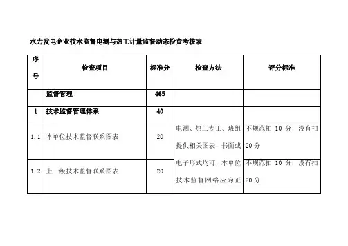 水力发电企业技术监督电测与热工计量监督动态检查考核表