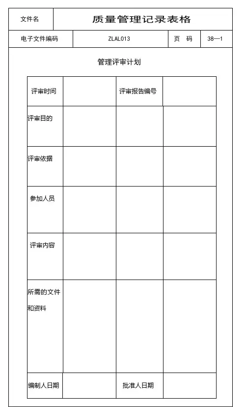 ISO9000质量管理记录表格(全套)【范本模板】