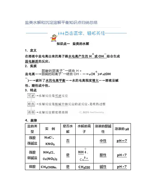 高中化学盐类水解和沉淀溶解平衡知识点归纳总结
