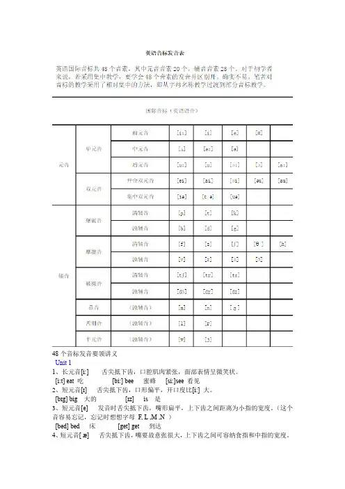 48个音标发音要领讲义