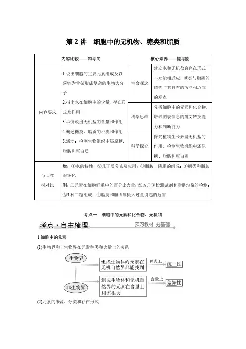第2讲 细胞中的无机物、糖类和脂质