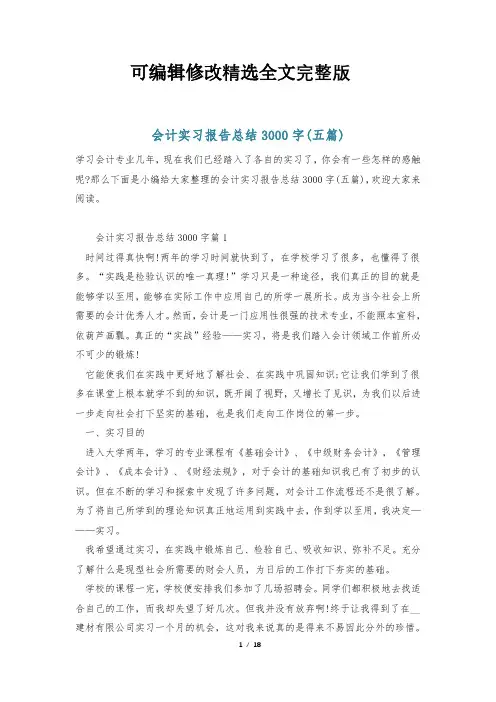 会计实习报告总结3000字(五篇)精选全文