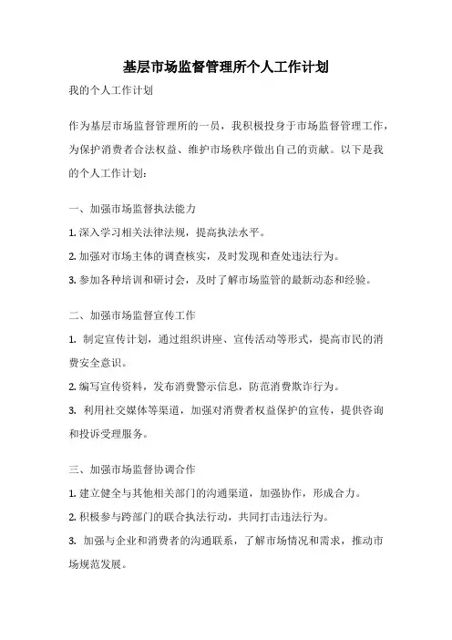 基层市场监督管理所个人工作计划