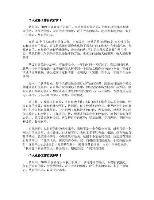 个人业务工作自我评价【五篇】