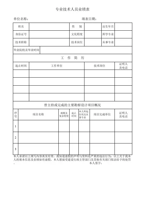 专业技术人员业绩表