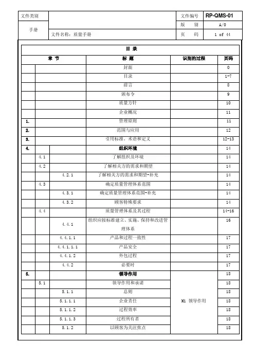IATF16949-2016-质量手册模板